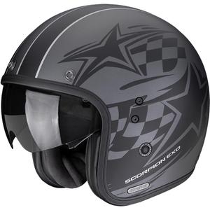 Casco de moto abierto Scorpion Belfast II Flagstone, color plata mate-negro.