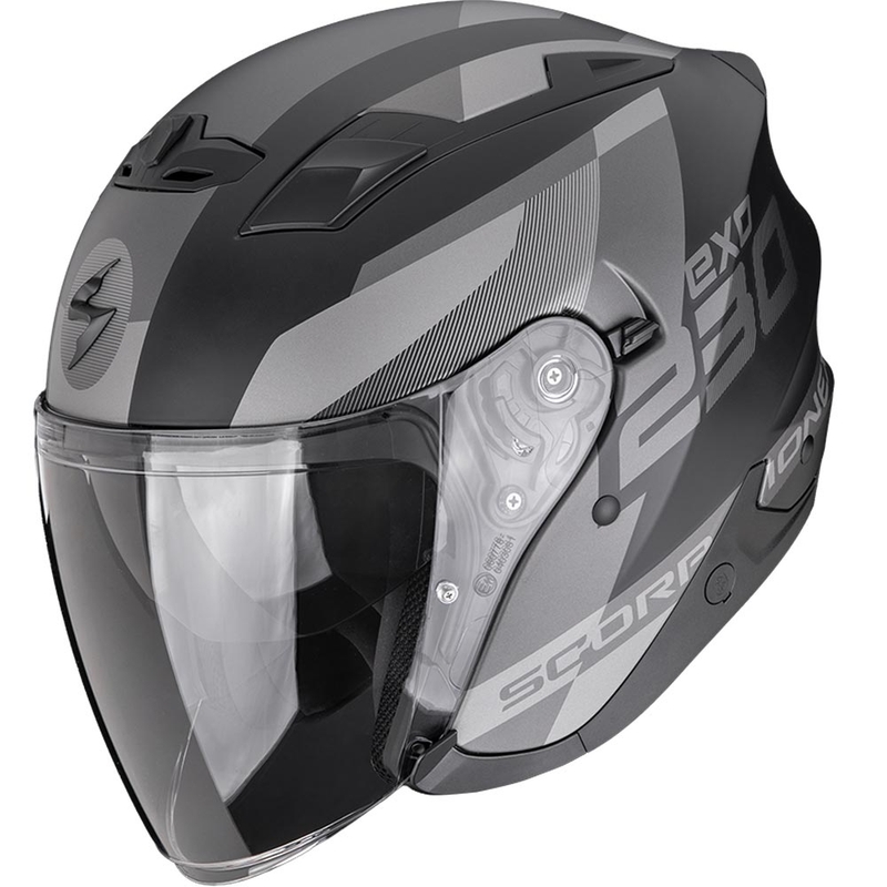 Casco de moto abierto Scorpion EXO-230 Comics, negro mate-plata