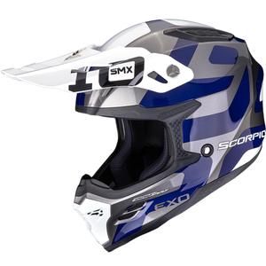 Casco de motocross Scorpion SMX-10 Leap plateado-azul