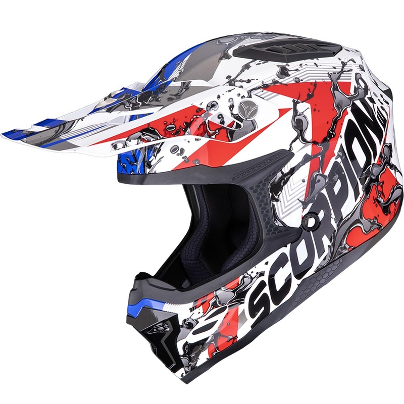 Casco de motocross Scorpion SMX-10 Gasoline blanco-rojo-azul-naranja