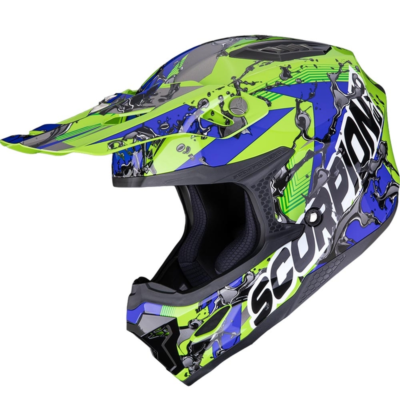 Casco de motocross Scorpion SMX-10 Gasoline verde-azul-negro