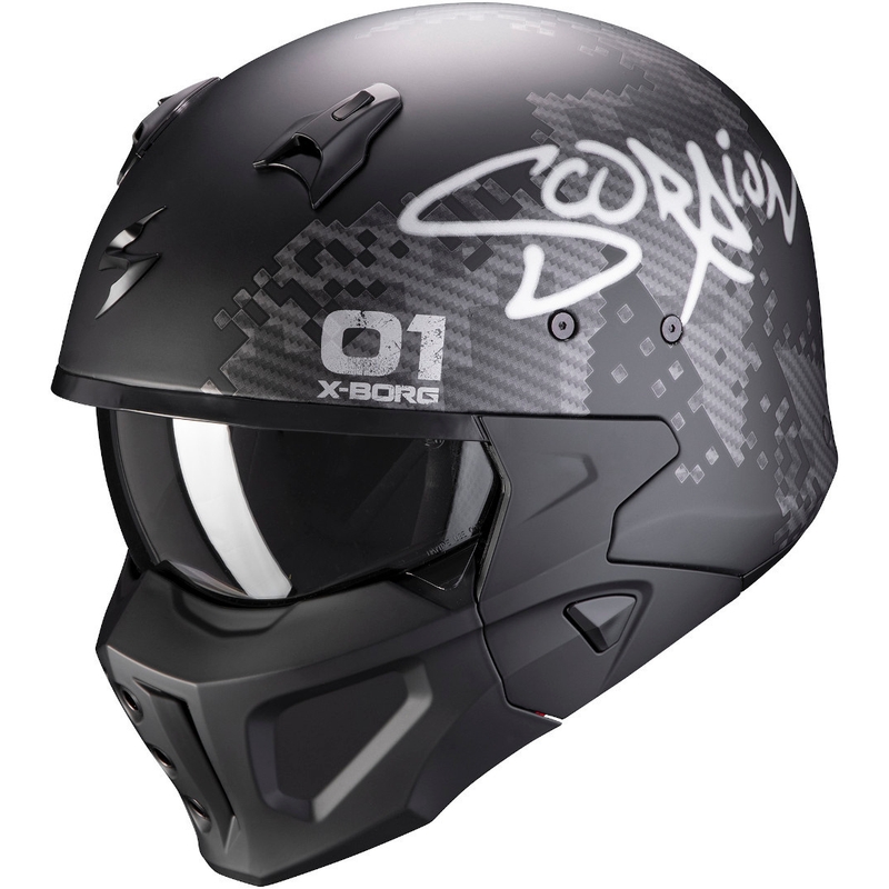 Casco abierto con máscara Scorpion COVERT-X Xborg negro-plata