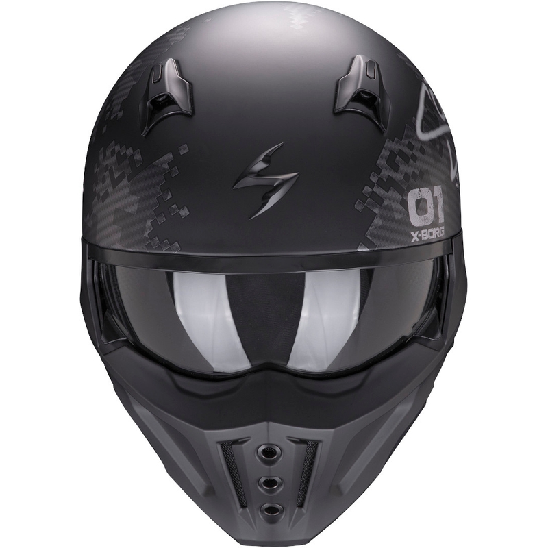 Casco abierto con máscara Scorpion COVERT-X Xborg negro-plata