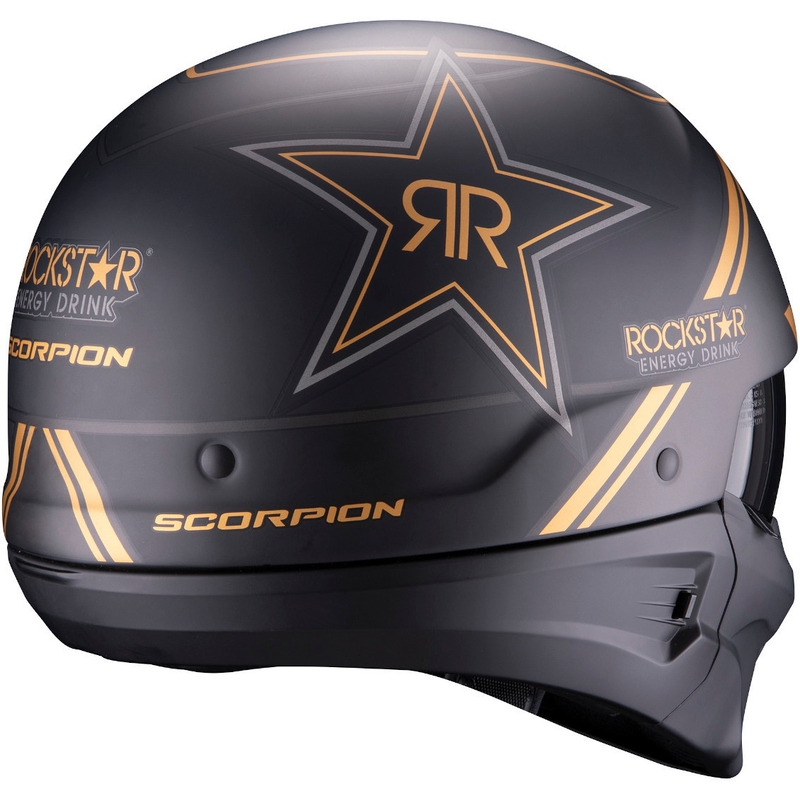 Casco abierto con máscara Scorpion EXO-COMBAT EVO Rockstar negro-oro