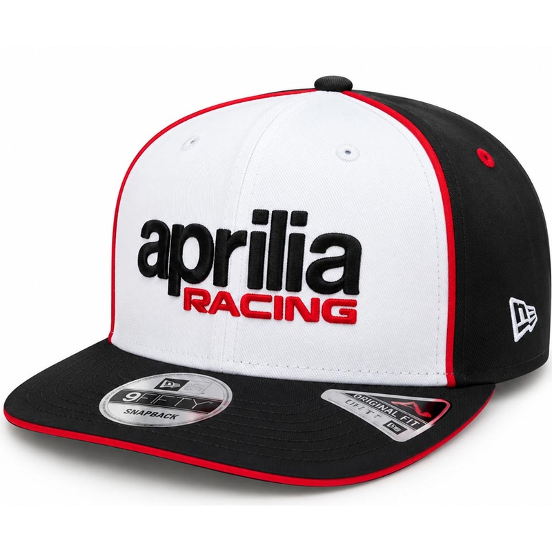 Gorra Aprilia Racing x New Era edición equipo, color negro y blanco.