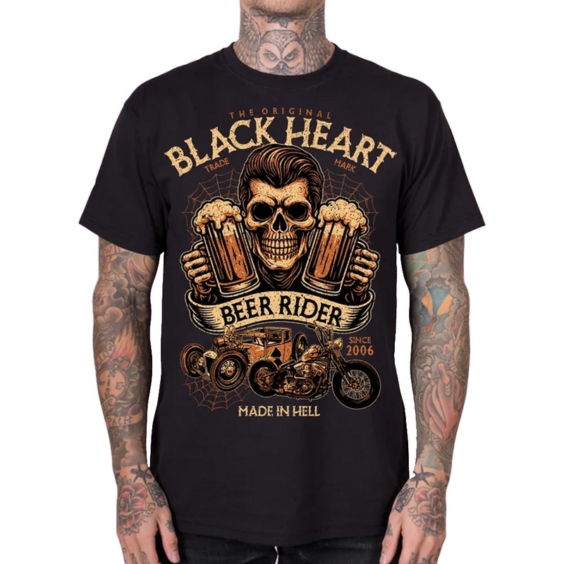 Camiseta negra Black Heart Beer Rider