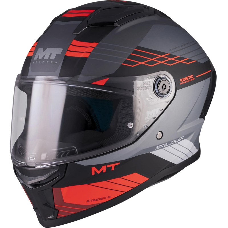 Casco integral de moto MT Stinger 2 Baldur C15 negro mate-gris-rojo