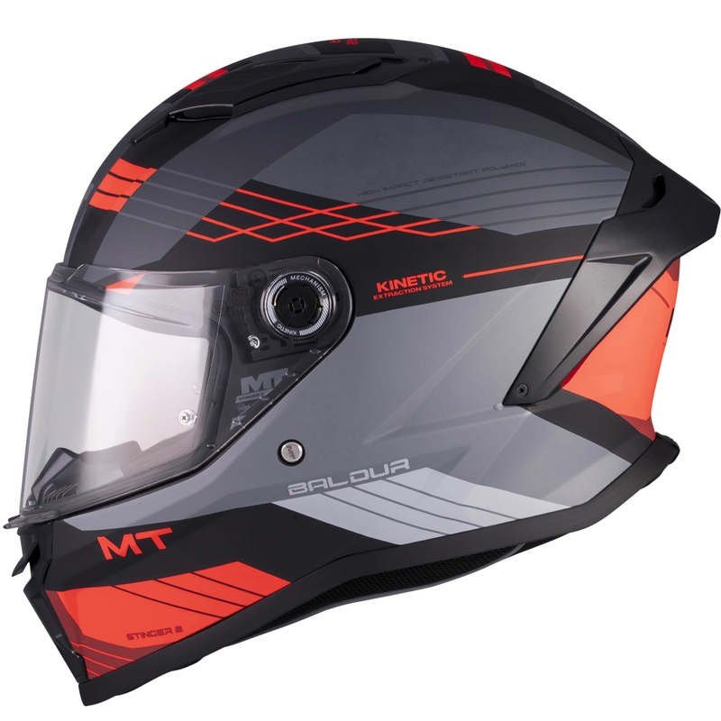Casco integral de moto MT Stinger 2 Baldur C15 negro mate-gris-rojo