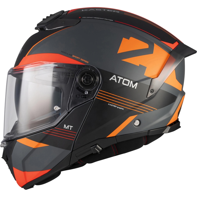 Casco de moto abatible MT Atom 2 SV Kaster C14 negro mate-gris-naranja