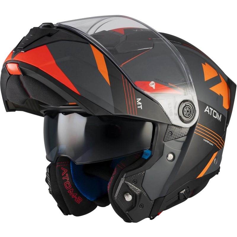 Casco de moto abatible MT Atom 2 SV Kaster C14 negro mate-gris-naranja