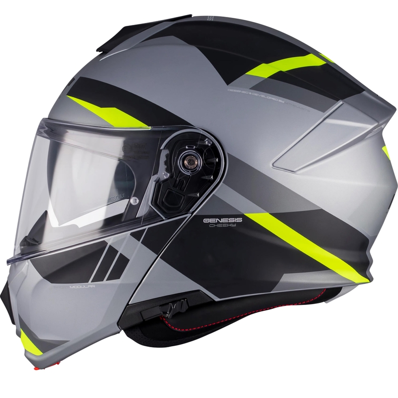 Casco de moto abatible MT Genesis R SV Cheeky C3 negro-gris-amarillo flúor