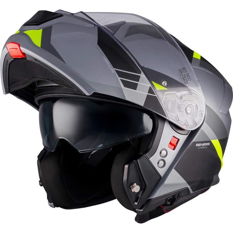 Casco de moto abatible MT Genesis R SV Cheeky C3 negro-gris-amarillo flúor