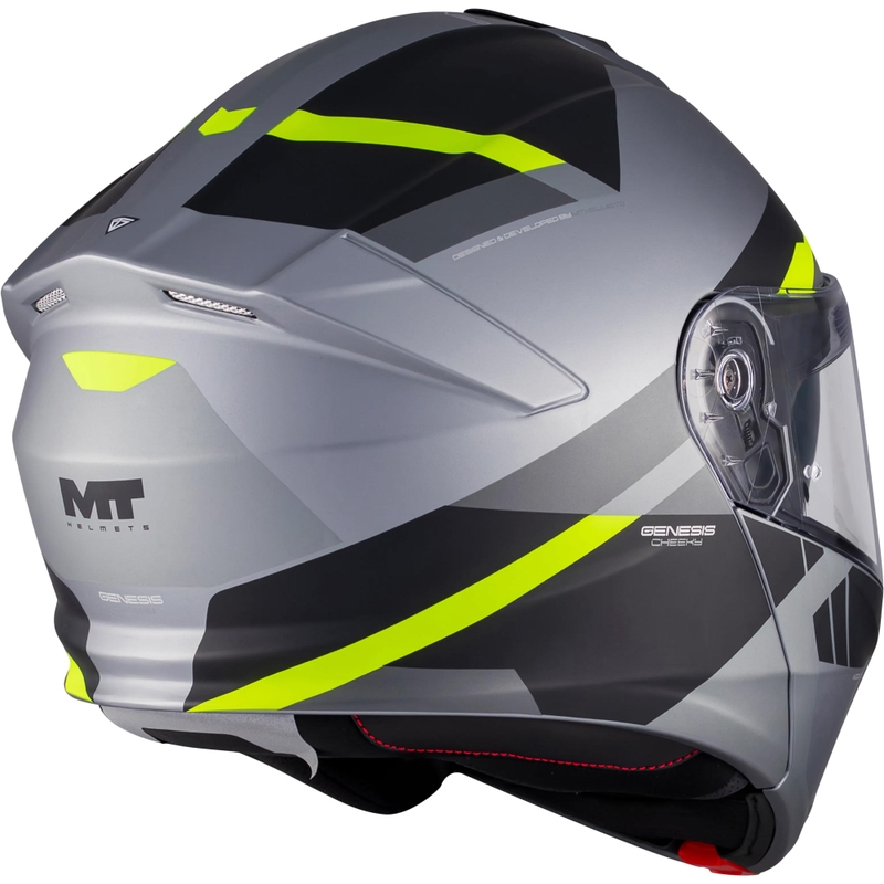 Casco de moto abatible MT Genesis R SV Cheeky C3 negro-gris-amarillo flúor