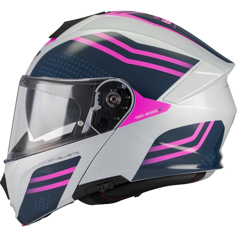 Casco de moto abatible MT Genesis R SV Vibe C8 gris-azul-rosa