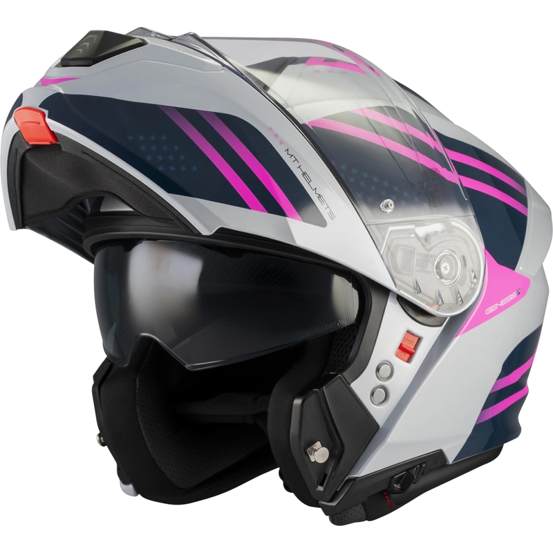 Casco de moto abatible MT Genesis R SV Vibe C8 gris-azul-rosa