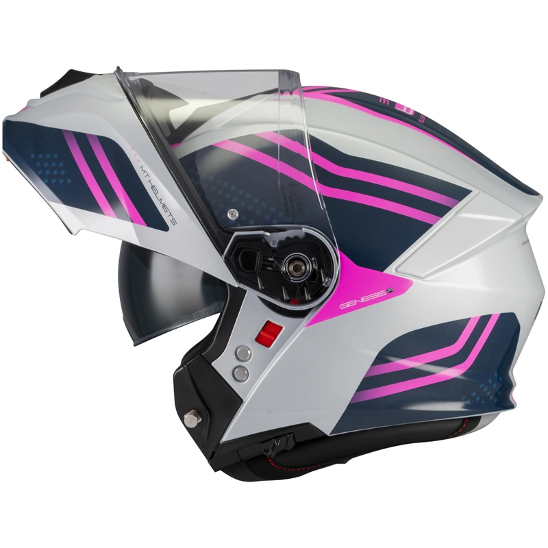 Casco de moto abatible MT Genesis R SV Vibe C8 gris-azul-rosa