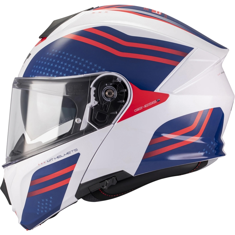 Casco de moto abatible MT Genesis R SV Vibe A7 blanco-azul-rojo