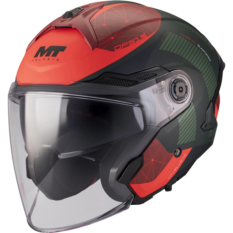 Casco de moto abierto MT Cosmo SV Zafiro C16 rojo-verde mate