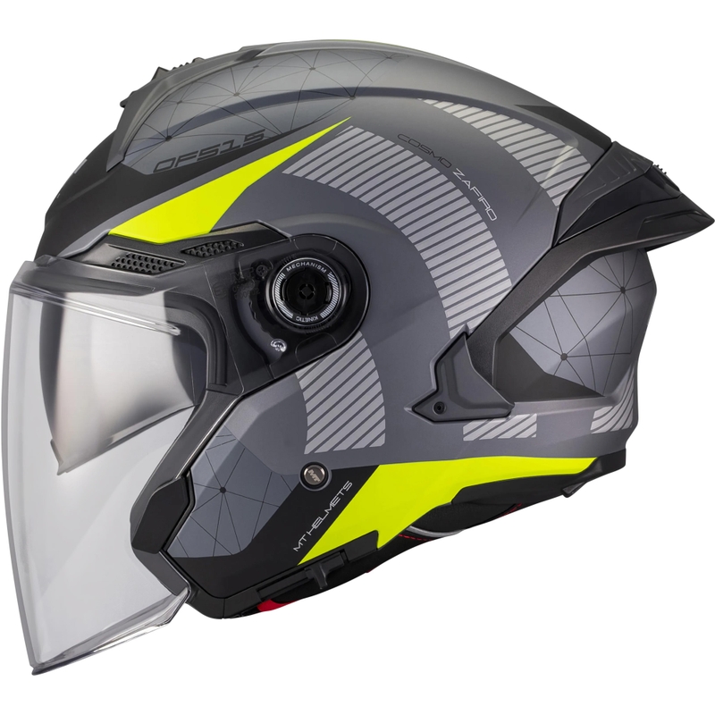 Casco de moto abierto MT Cosmo SV Zafiro C3 negro mate-gris-amarillo flúor