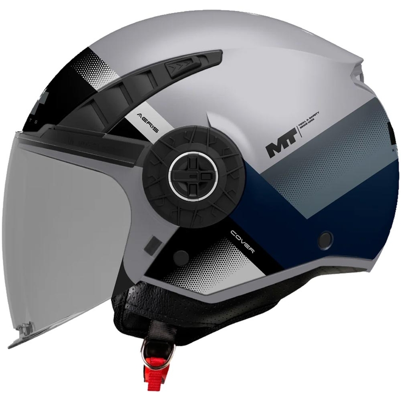 Casco abierto para motocicleta MT Aeris Cover C2 gris mate-negro-azul