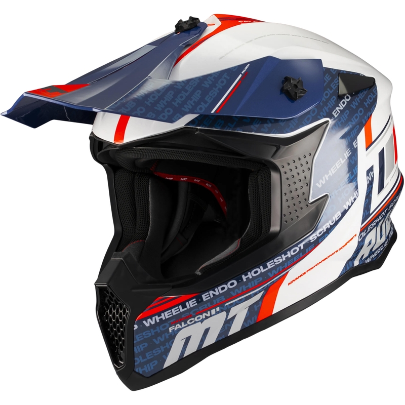 Casco de motocross MT Falcon S Ruler A15 azul-blanco-rojo
