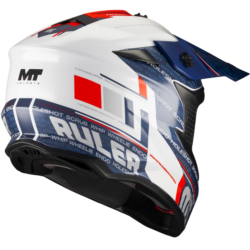 Casco de motocross MT Falcon S Ruler A15 azul-blanco-rojo
