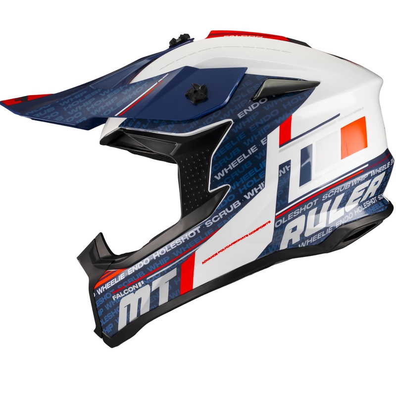 Casco de motocross MT Falcon S Ruler A15 azul-blanco-rojo