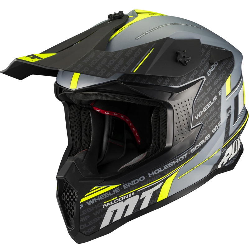 Casco de motocross MT Falcon S Ruler C2 negro mate-gris-amarillo flúor