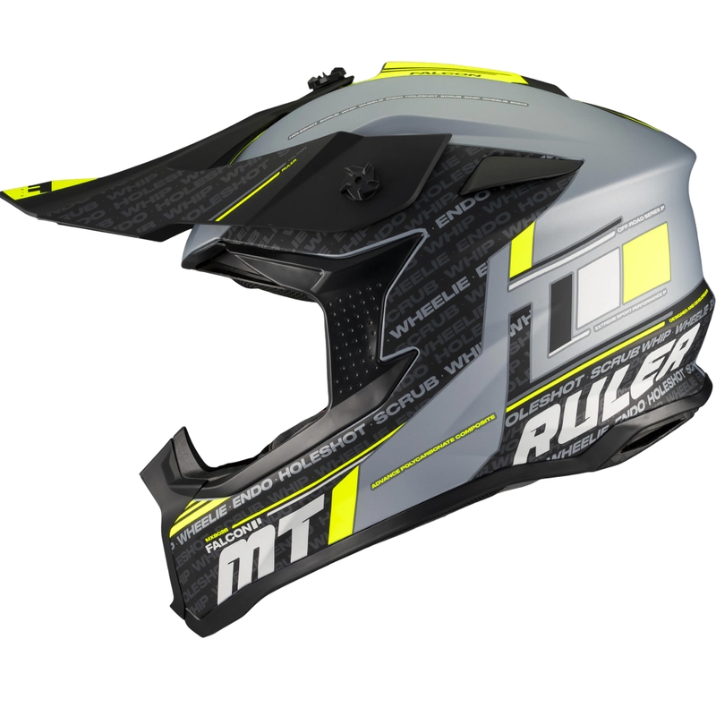 Casco de motocross MT Falcon S Ruler C2 negro mate-gris-amarillo flúor