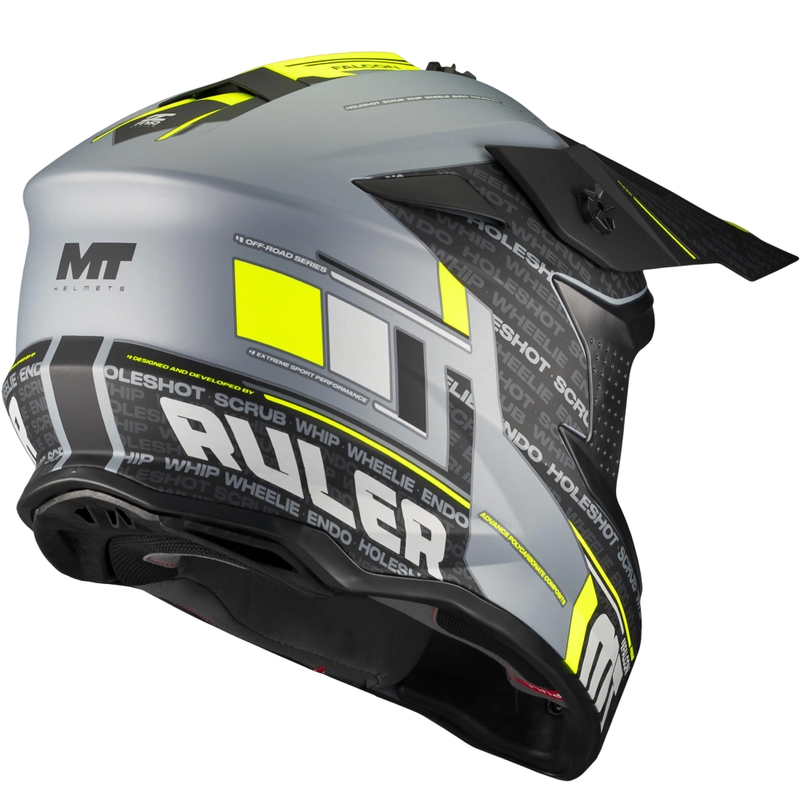 Casco de motocross MT Falcon S Ruler C2 negro mate-gris-amarillo flúor