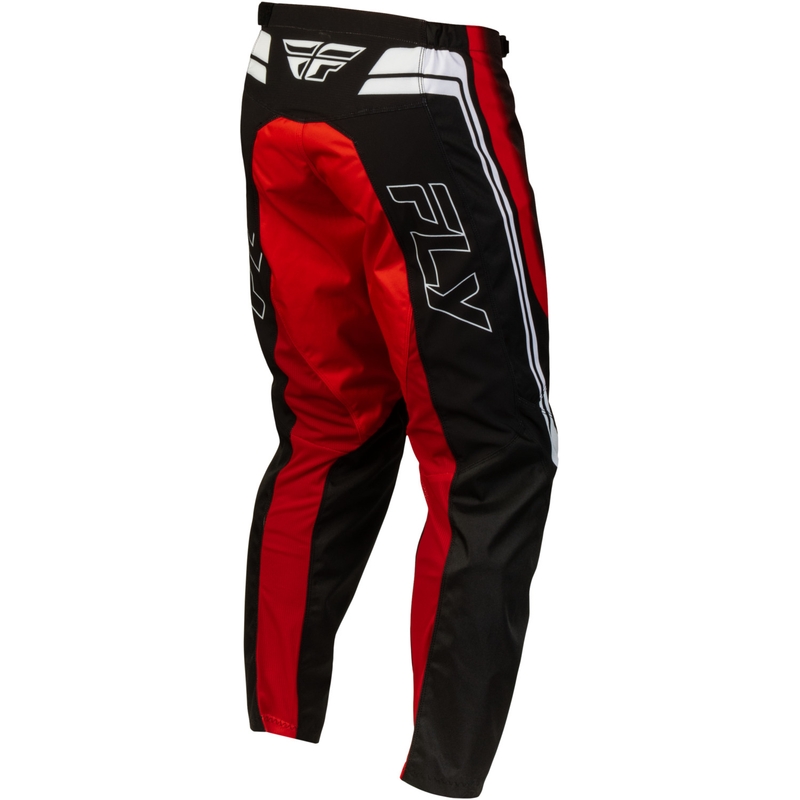 Pantalones de motocross Fly Racing F-16 Raze, color negro, rojo y blanco.