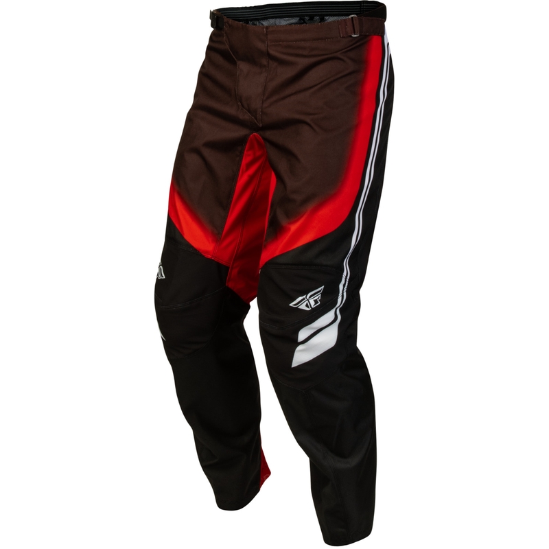Pantalones de motocross Fly Racing F-16 Raze, color negro, rojo y blanco.