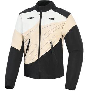Chaqueta de moto Alpinestars Stella Moshell para mujer, color negro, arena, blanco y rosa.