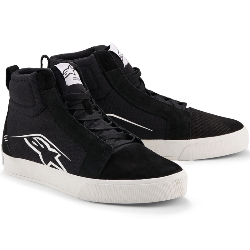 Botas de moto Alpinestars Ride-63 de lona, color negro y blanco.