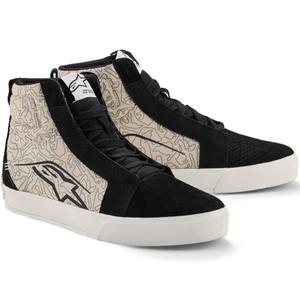 Botas de moto Alpinestars Ride-63 de lona, color negro, gris claro y blanco.