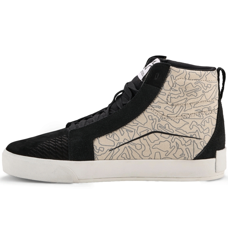 Botas de moto Alpinestars Ride-63 de lona, color negro, gris claro y blanco.