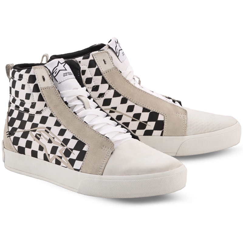 Botas de moto Alpinestars Ride-63 de lona, color negro, beige y blanco.