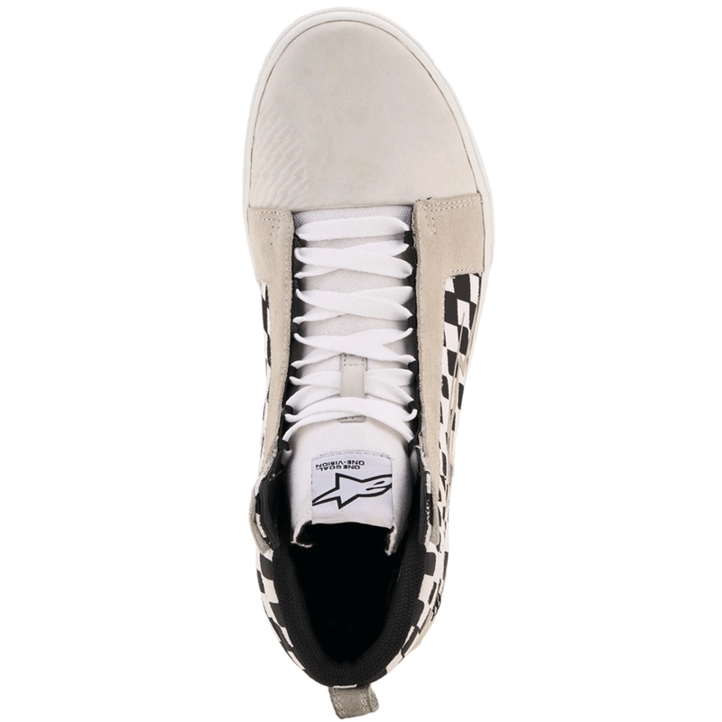 Botas de moto Alpinestars Ride-63 de lona, color negro, beige y blanco.