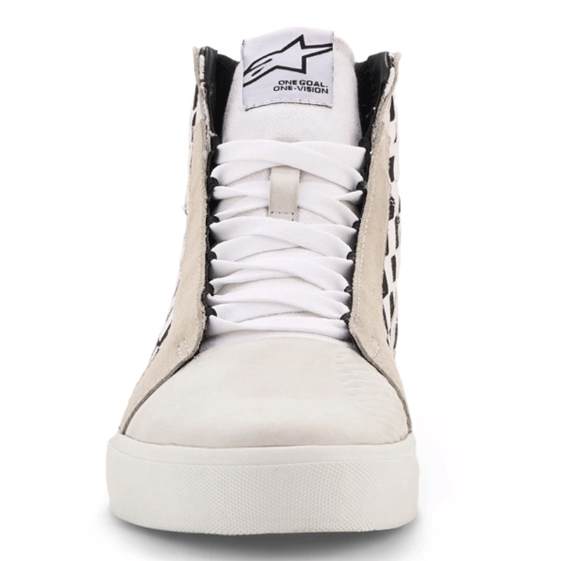 Botas de moto Alpinestars Ride-63 de lona, color negro, beige y blanco.