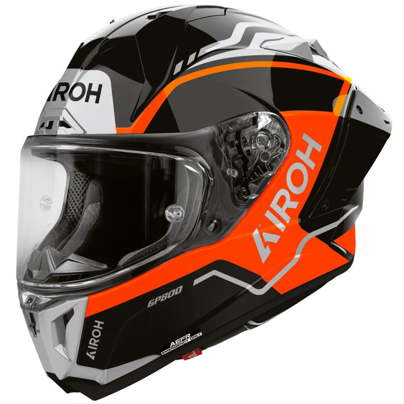 Casco integral de moto Airoh GP 800 Lane, color naranja flúor.