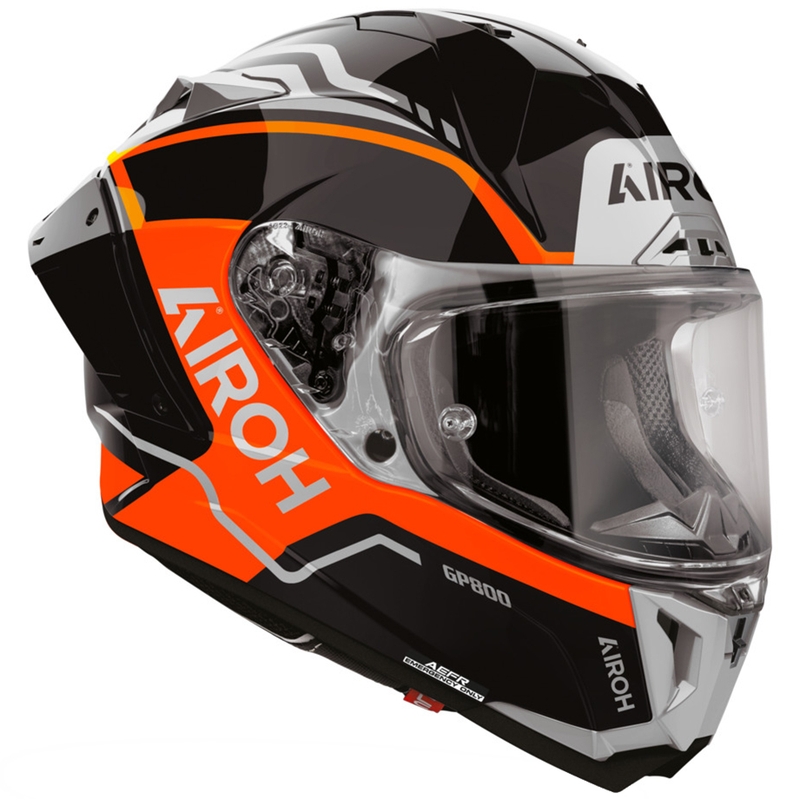 Casco integral de moto Airoh GP 800 Lane, color naranja flúor.