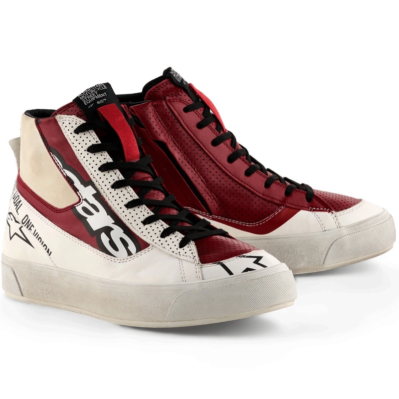 Botas de moto Alpinestars Stella Stated Flair para mujer, color blanco y rojo.