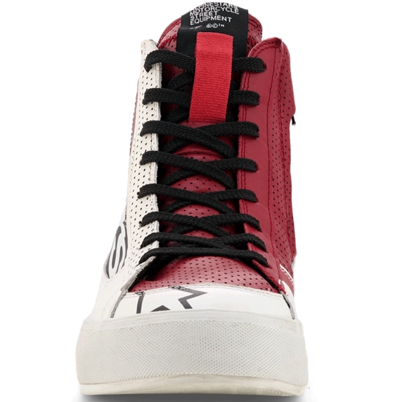 Botas de moto Alpinestars Stella Stated Flair para mujer, color blanco y rojo.