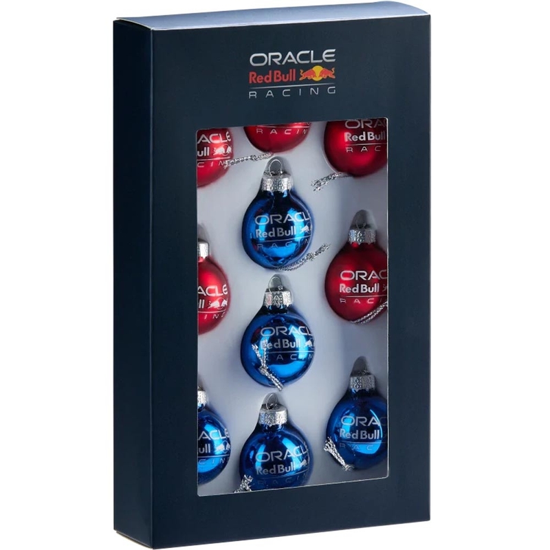 Juego de 10 adornos navideños Red Bull Christmas Baller, color azul oscuro y rojo.