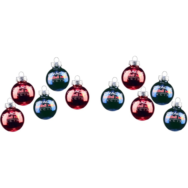 Juego de 10 adornos navideños Red Bull Christmas Baller, color azul oscuro y rojo.