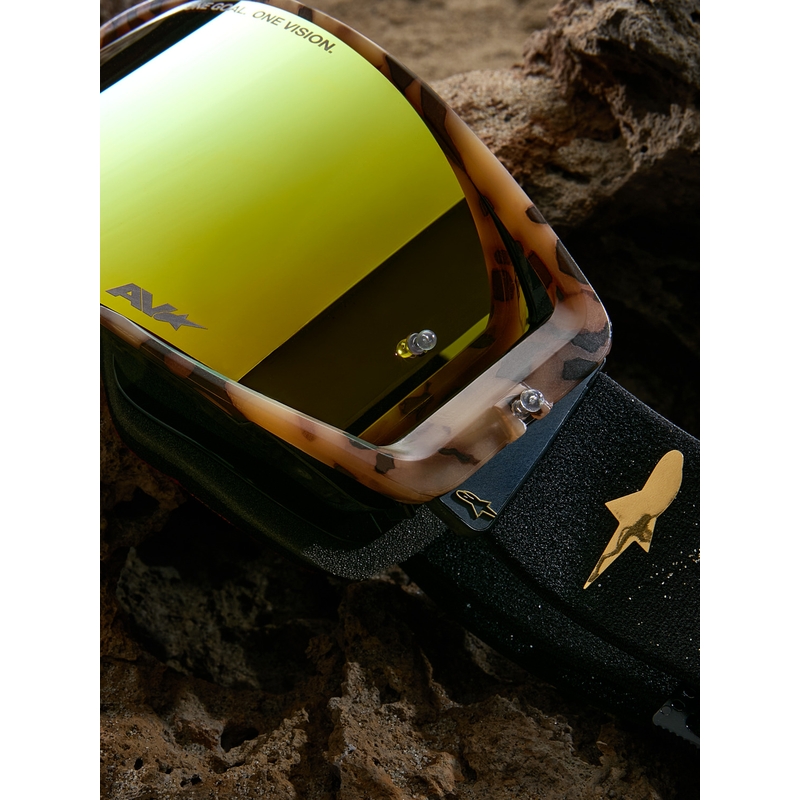Gafas de motocross Alpinestars Supertech Zona edición limitada, color negro-marrón con plexiglás dorado espejado.
