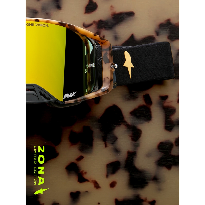 Gafas de motocross Alpinestars Supertech Zona edición limitada, color negro-marrón con plexiglás dorado espejado.