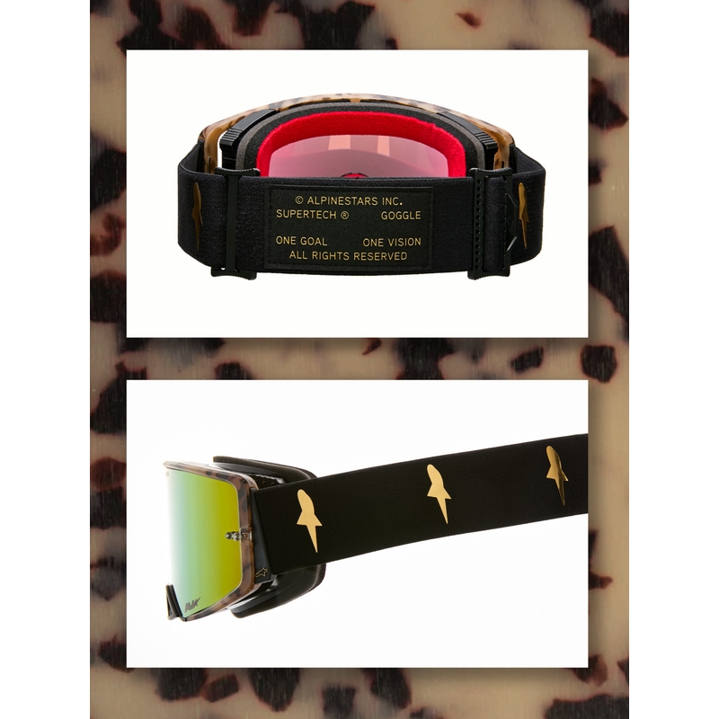 Gafas de motocross Alpinestars Supertech Zona edición limitada, color negro-marrón con plexiglás dorado espejado.