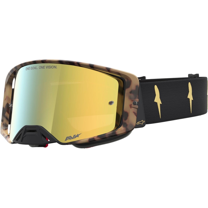 Gafas de motocross Alpinestars Supertech Zona edición limitada, color negro-marrón con plexiglás dorado espejado.