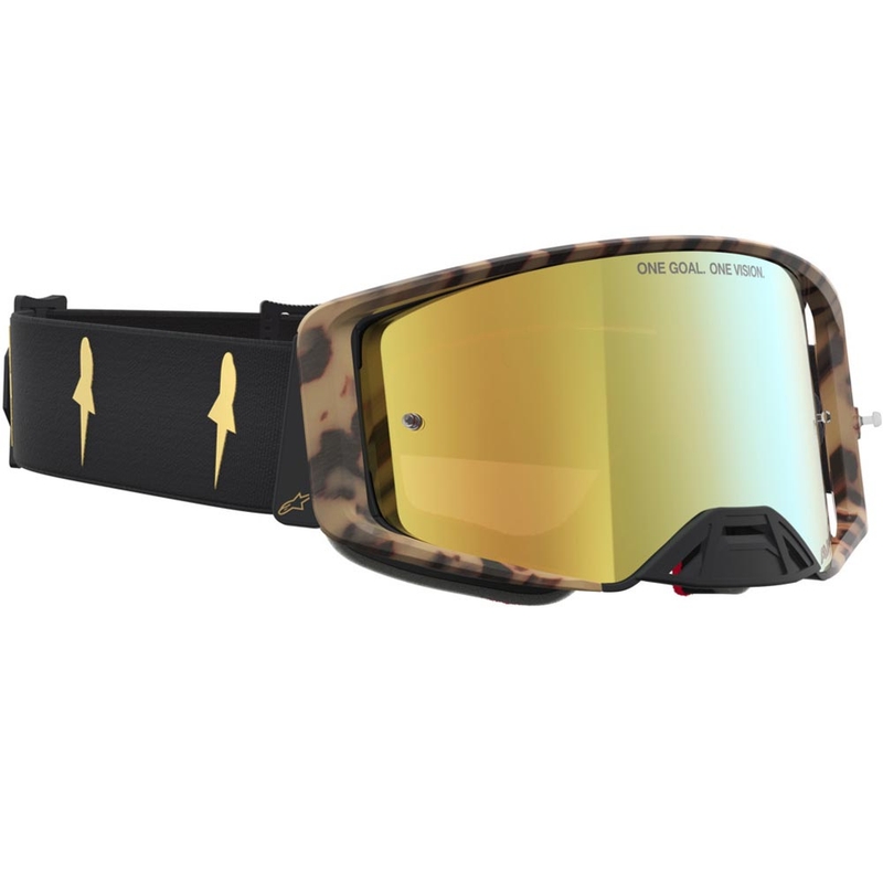 Gafas de motocross Alpinestars Supertech Zona edición limitada, color negro-marrón con plexiglás dorado espejado.